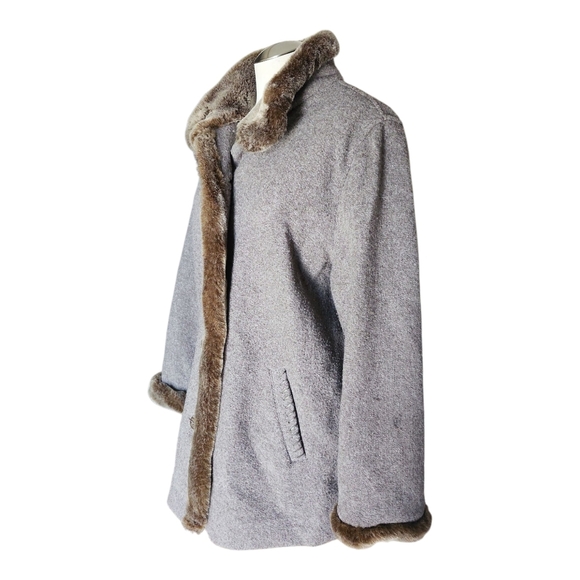 J. Jill Wool Blend Coat with Faux Fur Trim Gray Brown Size Large - Picture 6 of 10